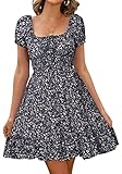 Livonmone Damen Kleid Lässig Sommerkleid Blumendruck Hohe Taille Kleider...