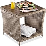 Casaria® Beistelltisch Creme Wetterfest Klein Holz Polyrattan Akazie...
