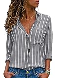 Livonmone Bluse Damen Langarm Casual Streifen Oberteile Hemd Lose...