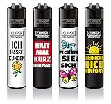 Clipper® 4er Set Slogan #39 Lighter Flints Feuerzeug Schlüsselanhänger...