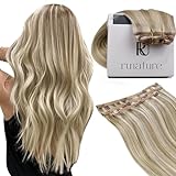 RUNATURE Clip in Extensions Echthaar Braun Mit Blond 30cm 3Pcs Remy...