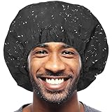 Duschhaube für Herren, schwarz, wendbar, Frottee, gefüttert, groß,...
