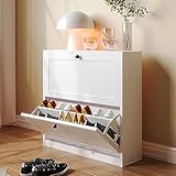 VOWNER Schuhschrank mit 2 Klappen, Schuhregal Schuhkipper Schmal, mit 4...