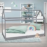 ML-Design Kinderbett 90x200 cm mit Dach und Lattenrost, Hellgrau, Hausbett...