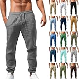 Leinenhose Herren Lang Leichte Sommerhose Herren Slim Fit Freizeithose Mit...