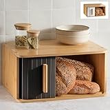 Praknu Brotkasten Groß aus FSC® Holz mit Schiebetür - Brotaufbewahrung...