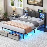 Polsterbett 160x200 cm mit Stauraum, Doppelbett Funktionsbett mit LED und...