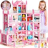 3-stöckiges Puppenhaus mit 11 Zimmern und Zubehör, LED-Licht, Puppen,...