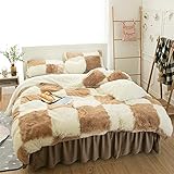Fleece Duvet Cover Sets Quadratgitter Patch Quilt Cover mit Bettrock...