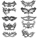 10 Stück Maskerade Maske Set für Cosplay Kostüm Ball, Schwarz Spitze...