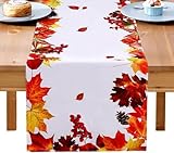 mizikuu Tischläufer Herbst,135 * 40 cm Herbstlicher Läufer Leinenoptik...