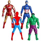 Superhelden Figure 18 cm, 4 Stück Superhelden Figuren, Spider, Hulk, Iron...