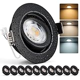 BOJIM LED Spots 230V Dimmbar für Bad IP44, Einbaustrahler LED Schwarz 68mm...