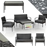 Juskys Polyrattan Gartenmöbel Set Trinidad mit Tisch, Sofa & 2 Stühlen -...