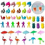 42Pcs Glasmarker, Silikon Glas Markierung, Wein Marker Trinkgläser,...