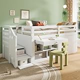 LAKFEW Etagenbett Kinderbett 90x200 cm, Einzelbett Holzbett mit Treppe,...