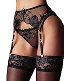 NewBull Damen Strapsgürtel Spitze Strumpfhalter Strapsen Slips Dessous Set...