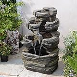 6-stufiger Kaskadenbrunnen mit LED-Beleuchtung, inkl.Pumpe 62 cm...