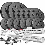 Hop-Sport Hantelset 45 kg: SZ Stange (120 cm), Langhantel (167 cm), 2x...