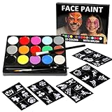 Kinderschminke Set – 15 Farben Face & Body Paint, 30 Schablonen & 2...