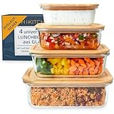 HIKITCHEN® 4er Set Auslaufsichere Glas Vorratsdosen mit Bambusdeckel -...
