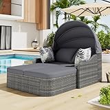 Sonneninsel, Gartenlounge Set, PE-Rattan mit Verstellbarem Baldachin,...