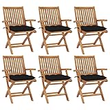 vidaXL 6X Teak Massiv Gartenstuhl Klappbar mit Kissen Klappstuhl Holzstuhl...