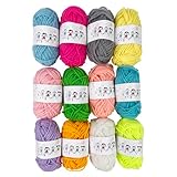 Fousenuk 12 Farben Wolle zum Häkeln Stricken, 10g/20m Häkelgarn,...