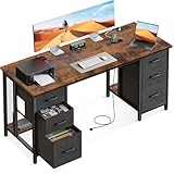 Coleshome Schreibtisch mit 6 Schubladen, 160x52 cm Computertisch 2...