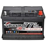 BlackMax Autobatterie 12V 77Ah 760A/EN Starterbatterie ersetzt 68Ah 70Ah...