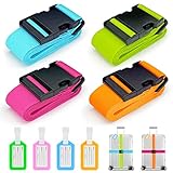 Koffergurte 4 Stück, Verstellbare Kofferband mit Adressschild, 4 Farben...