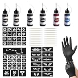 ElevaPulse Henna Set mit 6 Flaschen Tinte - Komplettset mit 56 Schablonen...