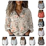 Damen Bluse Langarm Blusenshirt Chiffon Hemd V-Ausschnitt Floral Elegant...