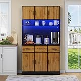 KUAKE Küchenoberkante,Multifunktionales Buffetschrank mit LED-Beleuchtung...