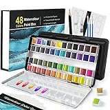Artkaler Aquarellfarben Set, Wasserfarben 48 Farben + 3Hookline Stifte +...