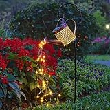 Kizozo Solar Gießkanne mit Lichterkette Außen 60LED Lichter, Solarlampen...