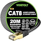 VOIETOLT Cat 8 Lan Kabel 20M, 40Gbps/2000Mhz Flaches Geflecht Netzwerkkabel...