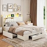 BRILVERDE Doppelbett 160x200 Polsterbett mit 3 Stauraum Schubladen,...