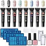 TopDirect 8ml Stamping Gel Nagellack Set 8 Farben mit 4pcs Nail Art Plates...