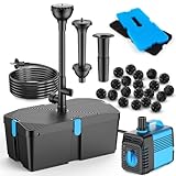Teichpumpe mit Filter und Springbrunnen Set, 50W 2500L/H Teichpumpe und...