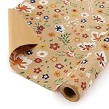 WERNNSAI Geschenkpapierrolle mit Blumenmotiven aus Kraftpapier – 1 Rolle...