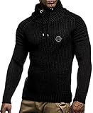 Leif Nelson Herren Strickpullover Schwarz mit Schalkragen/Hochwertiger...