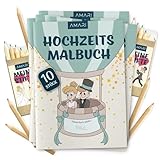 AMARI ® Hochzeitsmalbuch 10er Set inkl. Buntstifte - Gastgeschenk für...