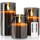 Homemory Grau Glas Flammenlose Kerzen, Batteriebetriebene LED Stumpenkerzen...