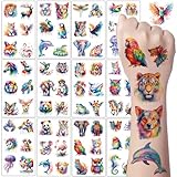 Tier Temporäre Tattoos, 12 Blätter Wasserfarben Tiere Tattoos für...