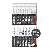 TOBJA 3 Monatskalender 2025 Wandkalender mit Schieber Europe Version -...