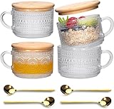 Litimkat 4Pcs Vintage Kaffeetassen,Latte Macchiato Gläser, mit Deckel und...