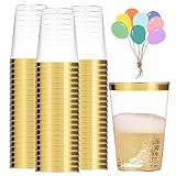 mauepersu 50 Stück Plastikbecher mit Golden, 280ml Becher aus Kunststoff...