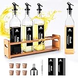 SAEIV Essig und Ölflaschen Set(4X500ml) mit Warmer Gelbton Bambus Regale,...
