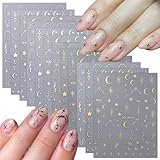 JMEOWIO Nagelsticker Gold Silber Mond Stern 12 Blatt Nail Art Sticker...